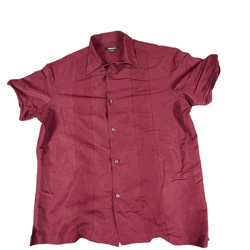 Claiborne Shirt Mens L Burgundy Short Sleeve Button Down Collared